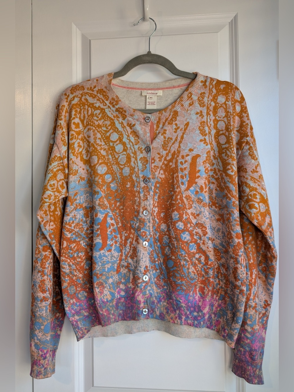 Sundance Women’s Patterned Multicolored Cotton Cardigan Size Medium